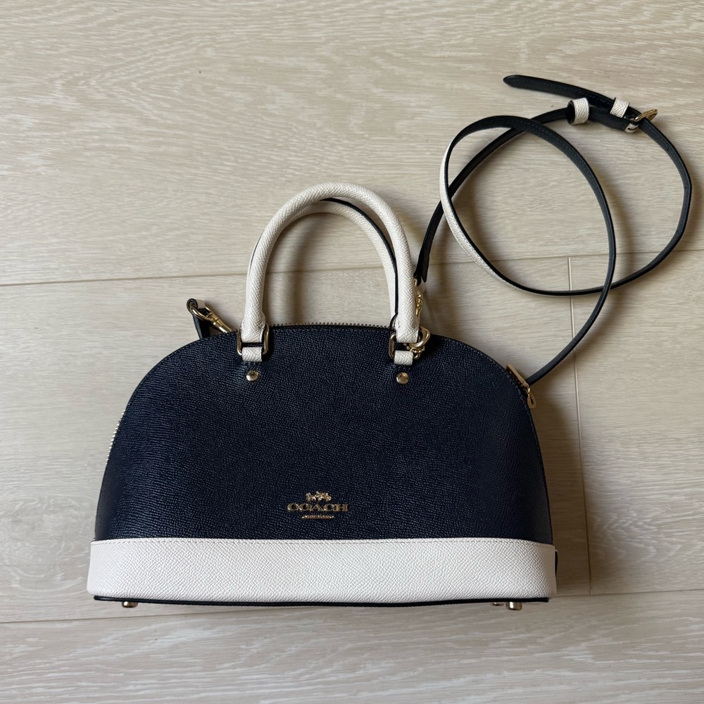 Coach Navy White Structured Satchel Bag